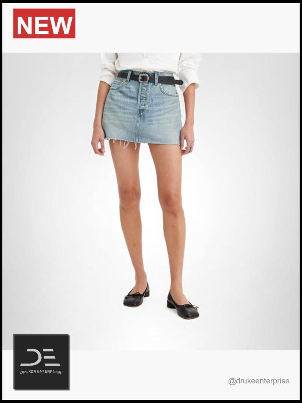 High Rise Mini Denim Skirt - Non-Stretch Cotton